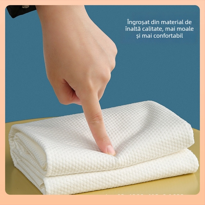 Prosop de baie de unică folosință, îngroșat, portabil și ambalaj individual pentru călătorii și hoteluri; material din fibre vegetale; absorbție 5-10 s.