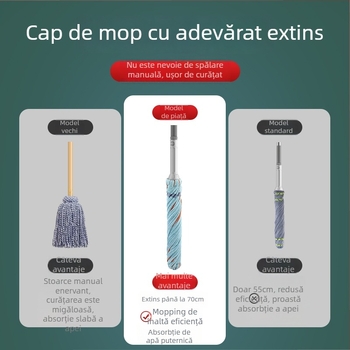 Mop de podea fără atingere, stoarcere automată – acționare duală, tijă din oțel inoxidabil, cap de mop din prosop, stoarcere pe patru laturi, capacitate de încărcare 10 kg