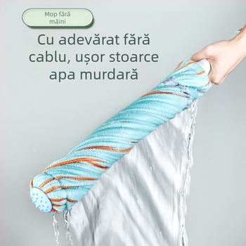 Mop de podea fără atingere, stoarcere automată – acționare duală, tijă din oțel inoxidabil, cap de mop din prosop, stoarcere pe patru laturi, capacitate de încărcare 10 kg