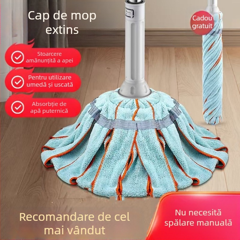 Mop de podea fără atingere, stoarcere automată – acționare duală, tijă din oțel inoxidabil, cap de mop din prosop, stoarcere pe patru laturi, capacitate de încărcare 10 kg