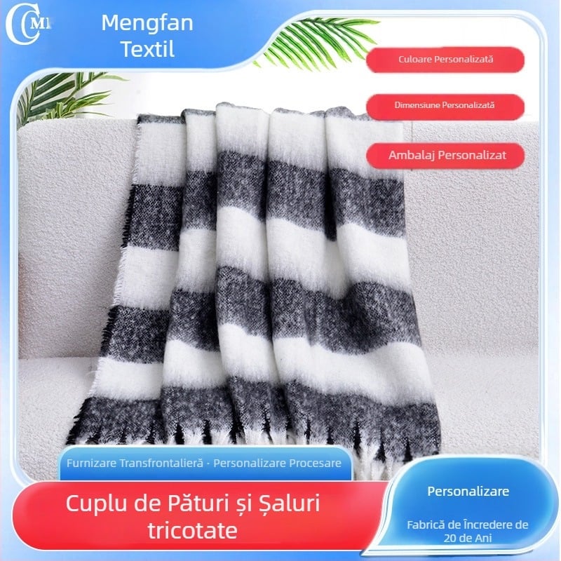 Șal tricotat din poliester, dungat, INS-style decorativ, personalizabil, pentru toate anotimpurile