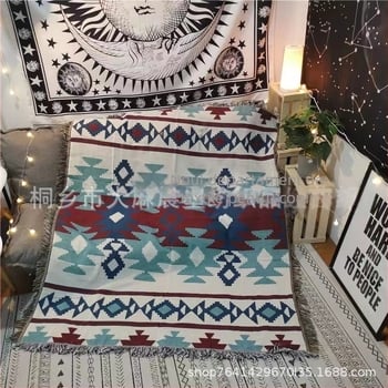 Pătură decorativă în stil boem etnic, pentru canapea, relaxare și camping