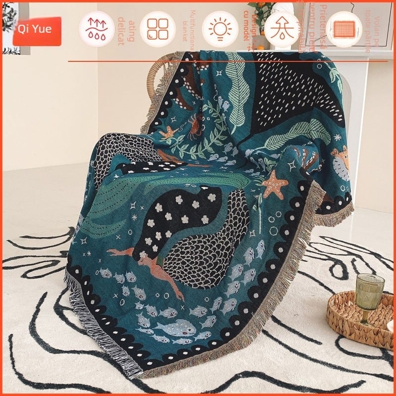 Pătură de camping cu sirenă, stil boho inspirat de Instagram, multifuncțională pentru exterior, picnic și acoperire canapea
