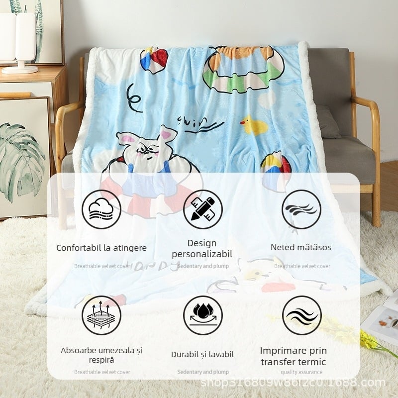 Pătură de flanel cu două straturi, personalizabilă, cu model geometric, greutate 500–799 g, stil Ins