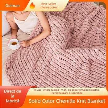 Pătură tricotată pentru aruncat – Chenille, Model solid, 1500–1999 g, Stil Nordic