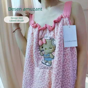 Fustă de baie cu imprimeu leopard, absorbentă, material coral fleece, Double Benefit