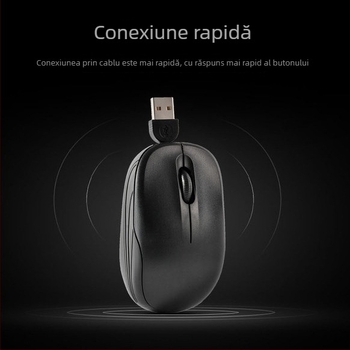 Mouse optic USB cu cablu retractabil, 1000 DPI, 3 butoane