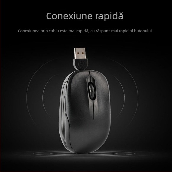Mouse optic USB cu cablu retractabil, 1000 DPI, 3 butoane