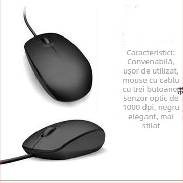 MS111 mouse optic USB cablat, 1000 DPI, 3 butoane, rotiță de scroll, cablu 1,5 m, pentru laptop