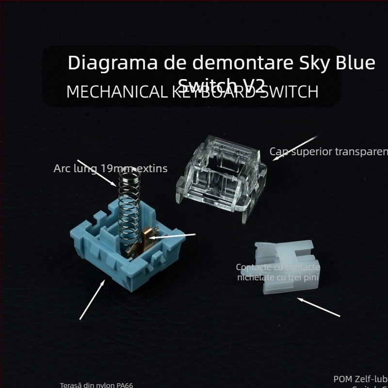 Switch mecanic pentru tastatură, Sky blue axis v2; ax din plastic turnat prin injecție; compatibil cu ax cu trei brațe și universal