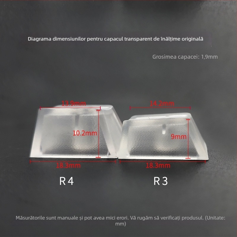 Set capace R4R3 pentru tastatură mecanică, ABS transparent, finisaj mat, compatibil cu axa încrucișată