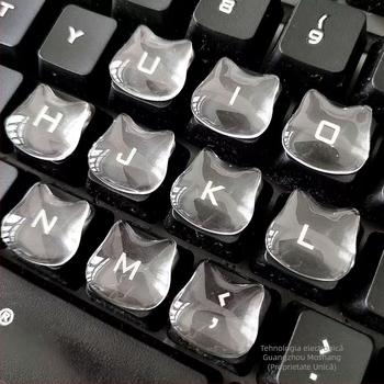 Stickere pentru taste de tastatură, creștere a înălțimii tastelor, sticlă de cristal, motiv drăguț cu cap de pisică, ajutor pentru tastare și manichiură