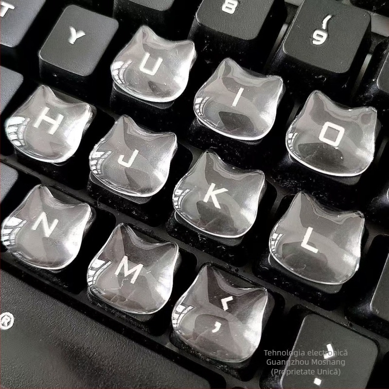 Stickere pentru taste de tastatură, creștere a înălțimii tastelor, sticlă de cristal, motiv drăguț cu cap de pisică, ajutor pentru tastare și manichiură