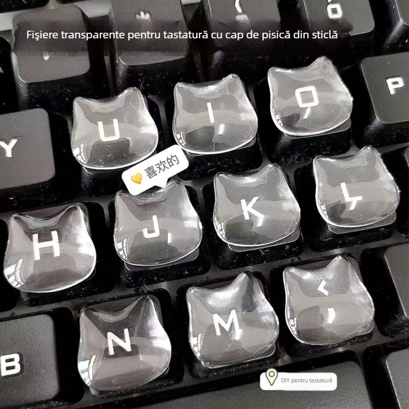 Stickere pentru taste de tastatură, creștere a înălțimii tastelor, sticlă de cristal, motiv drăguț cu cap de pisică, ajutor pentru tastare și manichiură