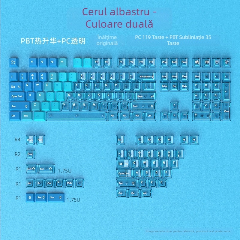 Set de taste pentru tastatură mecanică, PBT dublu-shot, două culori, înălțime originală 154 taste