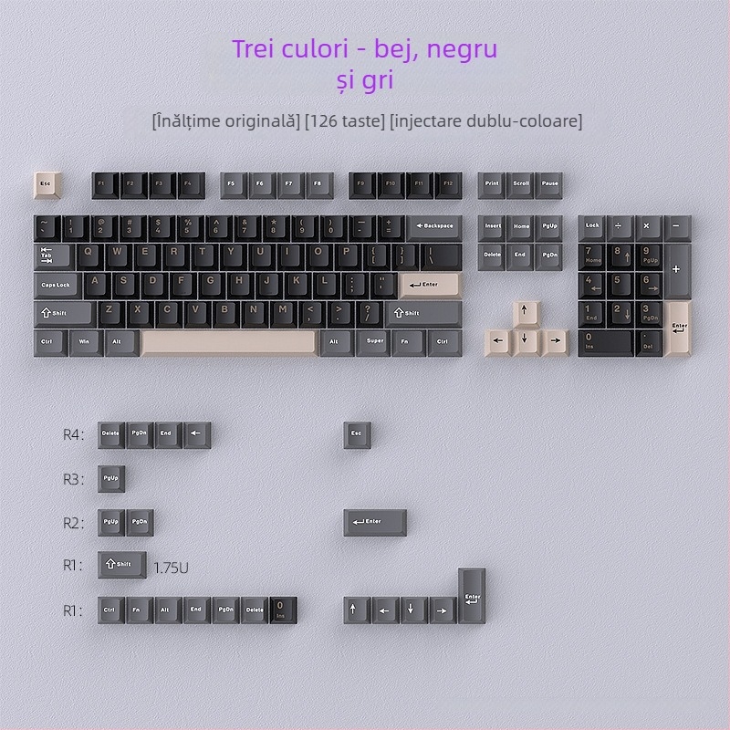 Keycaps PBT pentru tastatură mecanică – set de trei piese, utilizare generală, 260 g