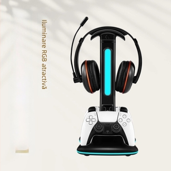 PS5 Stație dublă de încărcare cu spațiu pentru căști - USB-C, ABS, dimensiuni 60×37,5×59 mm, 555 g