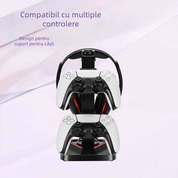 Stand universal de depozitare pentru controllere și căști cu cârlig — Model SY-XSX-218, ABS, interfață USB, lumini decorative, compatibil cu controllere PS5/PS4/PS3/Xbox/Switch