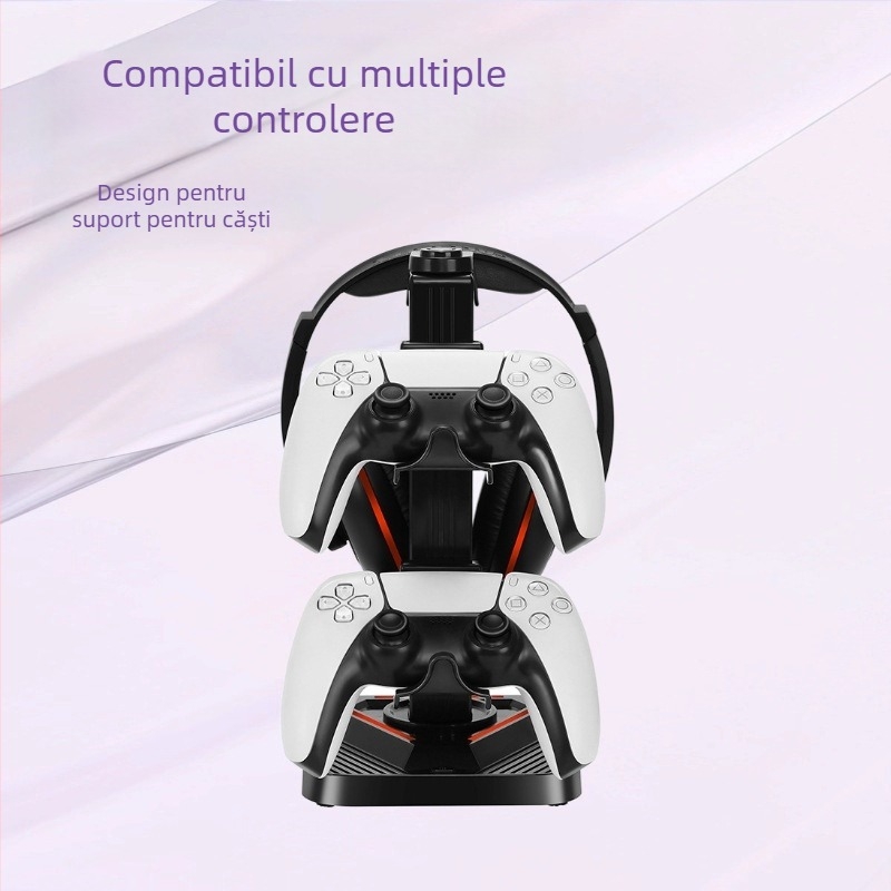 Stand universal de depozitare pentru controllere și căști cu cârlig — Model SY-XSX-218, ABS, interfață USB, lumini decorative, compatibil cu controllere PS5/PS4/PS3/Xbox/Switch