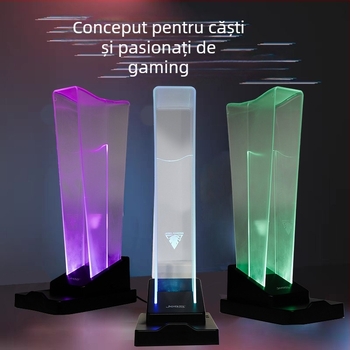 Suport pentru căști cu iluminare LED RGB, două în unu pentru afișare și depozitare pe birou; model Acrylic bracket; material silicon