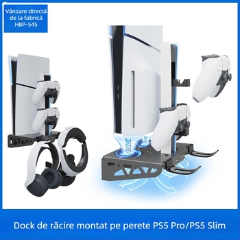IPLAY HBP-545 PS5 Slim/Pro Suport de perete cu ventilator, suport pentru controllere și docking de încărcare Type-C