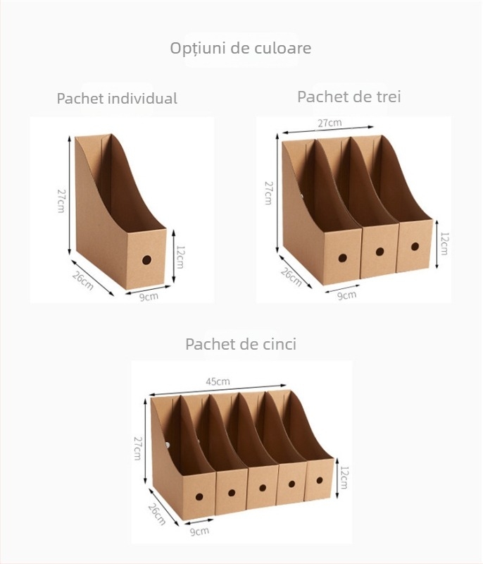 Cutie de depozitare pentru birou din hârtie kraft cu compartimente, pliabilă și stivuibilă, 18 L