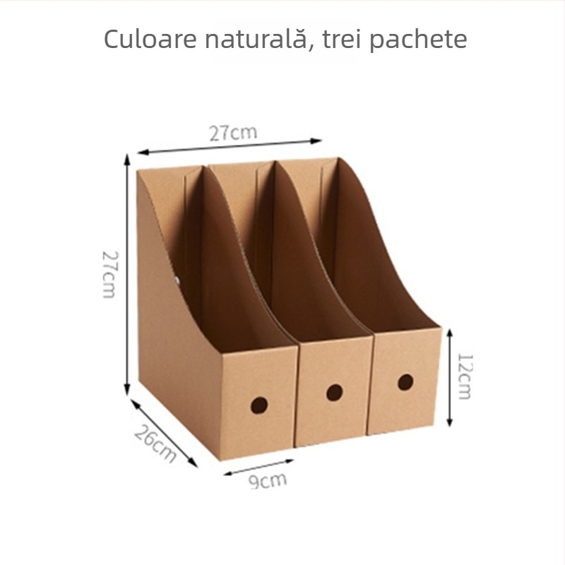 Cutie de depozitare pentru birou din hârtie kraft cu compartimente, pliabilă și stivuibilă, 18 L