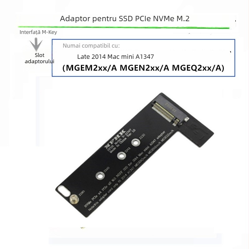Card adaptor M.2 NVMe către A1347 pentru Apple Mac Mini (sfârșitul anului 2014)