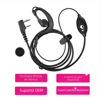 Baofeng Walkie-Talkie headset cu cârlig pentru ureche, Model K-21, cablat cu microfon, mufa 3,5/6,3 mm în formă L, design de agățat pentru ureche