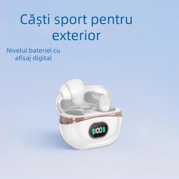 Căști Bluetooth fără fir Pro6TWS5.4 pentru sport, cu afișaj digital, Bluetooth 5.4, rază de 10 m, baterie 4–8 h, rezistente la apă