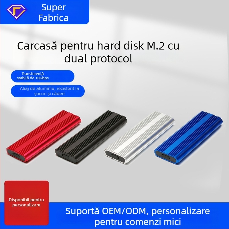 Carcasă externă M.2 NGFF/NVMe SSD cu USB-C, protocol dual, suport până la 2 TB, carcasă din aliaj de aluminiu + ABS, interfață USB-C, viteze de transfer până la 10 Gbps