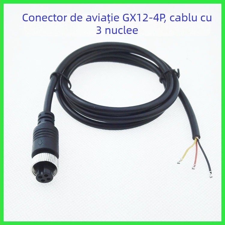 GX12-4P conector feminin aviation, cablu cu 3 conductori pentru cameră de supraveghere auto, extensie pentru capul avionului