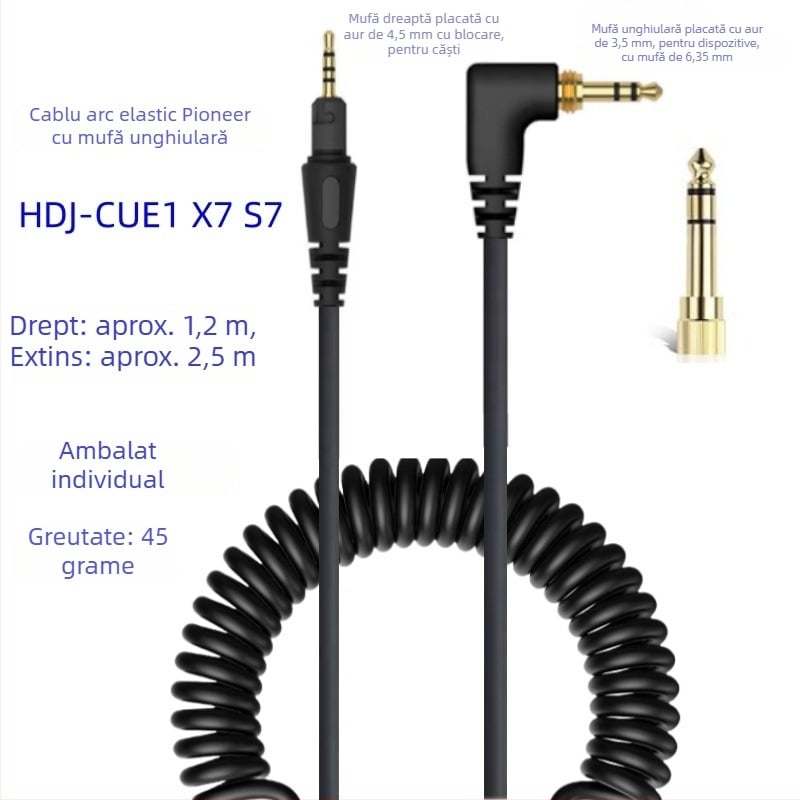 Cablu de înlocuire pentru căști Pioneer HDJ-CUE1, X7, X7 S7 – ultra flexibil, nucleu din cupru pur și conductor din cupru fără oxigen