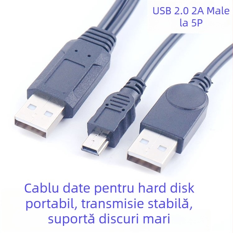 2-în-1 cablu USB pentru date și alimentare pentru HDD extern (USB, Mini USB; împărțire 1 la 2; compatibil cu HDD mobil și cameră digitală; suport pentru personalizare)