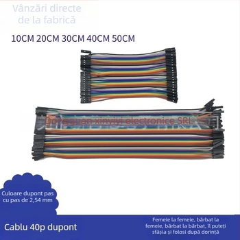 Cabluri jumper Dupont, conectori de 40 pini, cu configurații femelă-femelă, femelă-mascul, masculin-masculin, CE-certificat, pentru echipamente electrice interne.