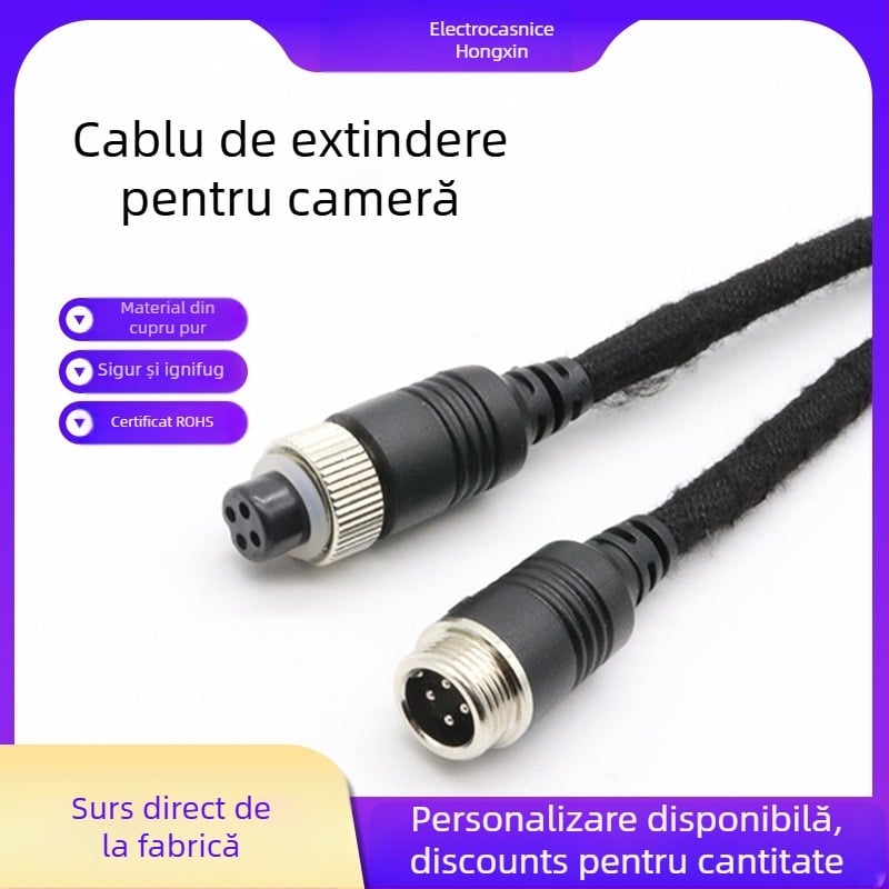 Cablu de extindere pentru cameră, 4 nuclee, cupru pur, înveliș PVC, conector M12, conductori 24/26/28