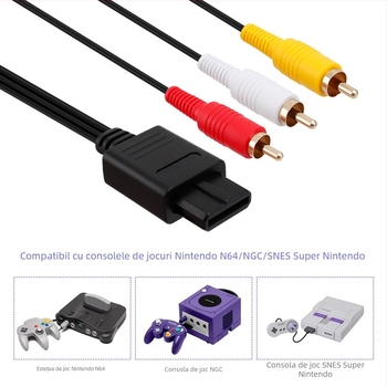 Cabl AV N64, conector cu trei rânduri, placat cu aur, cap spiral, miez din cupru pur, izolație PVC