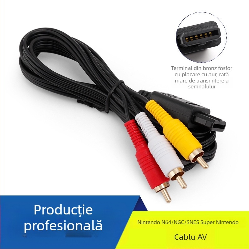 Cabl AV N64, conector cu trei rânduri, placat cu aur, cap spiral, miez din cupru pur, izolație PVC