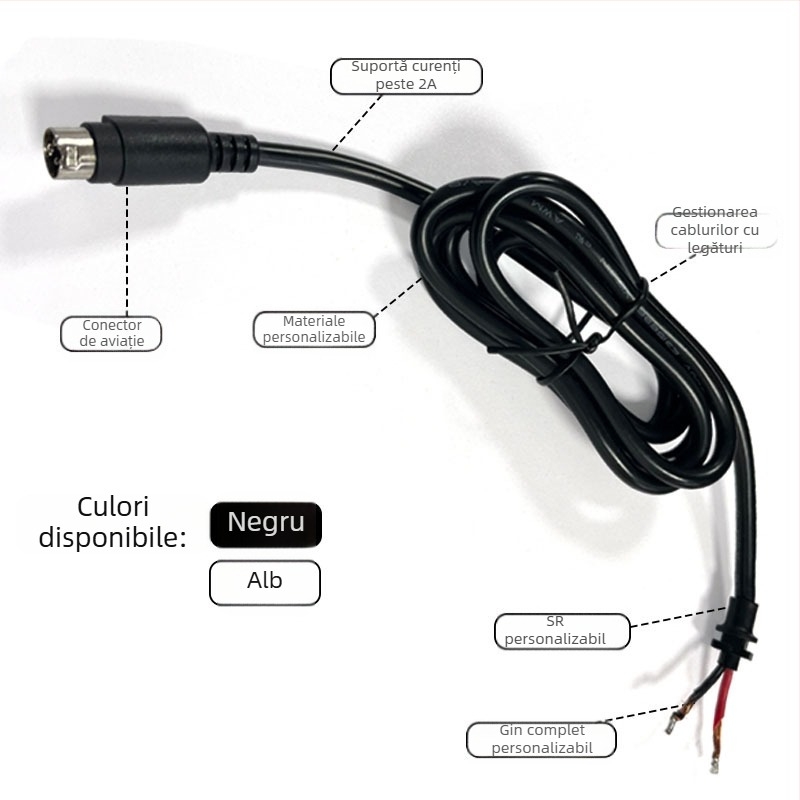 Cablu de alimentare și video cu conector aerian 4 pini, pentru camera de mers înapoi a camioanelor, cu pin de blocare și capăt de lipire, lungime 0.3–2 m