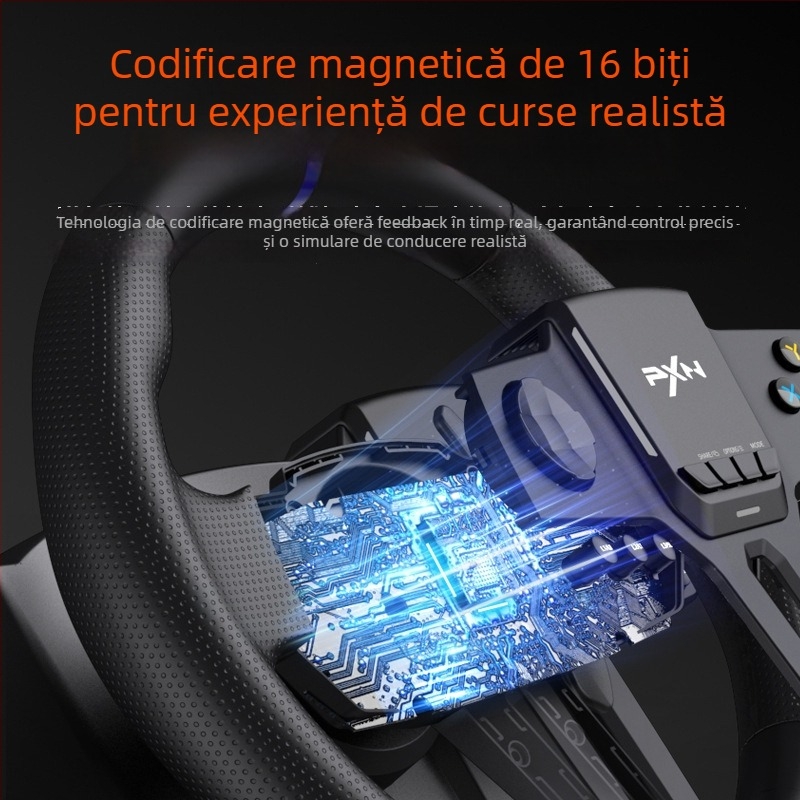 Lashda V900 Gen2 Volan de joc pentru simulator de curse – interfață USB, material ABS, vibrație, compatibil cu PC, PS3, PS4, Xbox