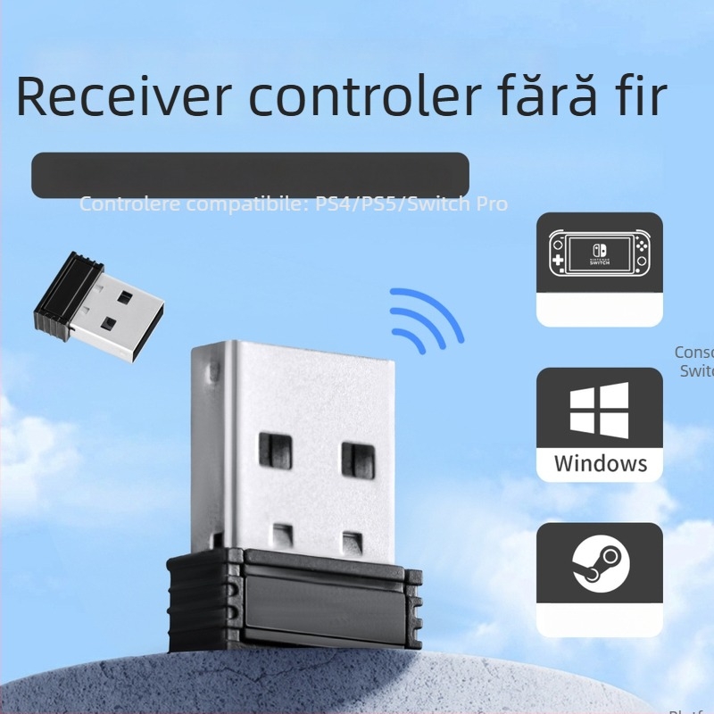 Receiver Bluetooth pentru gamepad — interfață USB; conectare Bluetooth directă; vibrații; compatibil PS5/PS4/Switch/PC; model M01