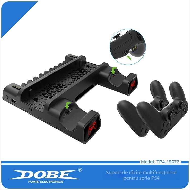 PS4/SLIM/PRO Bază multifuncțională de răcire cu încărcător USB pentru controlere, LED și raft de depozitare - ABS