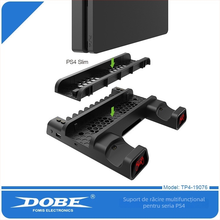 PS4/SLIM/PRO Bază multifuncțională de răcire cu încărcător USB pentru controlere, LED și raft de depozitare - ABS