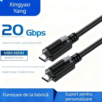 Cablu video USB 3.2 Type-C pentru cameră industrială, cu capete duale și fixare cu un singur șurub, transfer de 20 Gbps