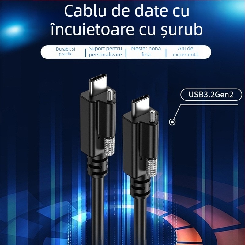 Cablu video USB 3.2 Type-C pentru cameră industrială, cu capete duale și fixare cu un singur șurub, transfer de 20 Gbps