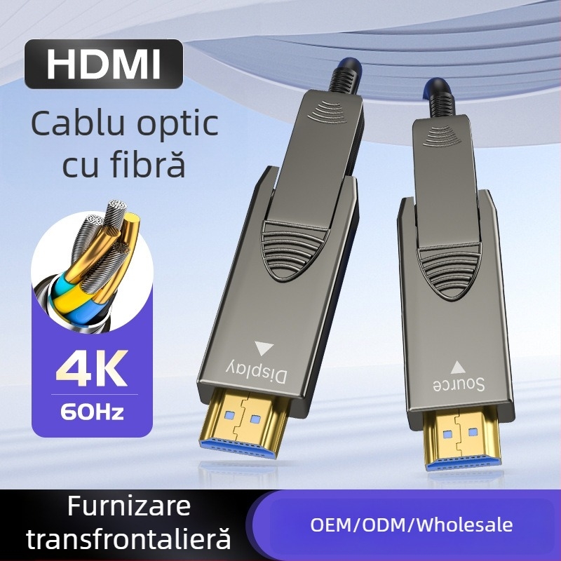 Cablu HDMI cu fibră optică, detașabil, nivel ingineresc, HDMI 2.0, Type A, contacte placate cu aur