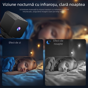 F1 Cameră de securitate wireless pentru interior, Wi-Fi, 480p, stocare pe card TF, baterie de 1 oră, Video și Fotografii