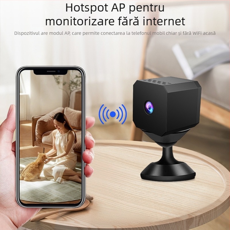 F1 Cameră de securitate wireless pentru interior, Wi-Fi, 480p, stocare pe card TF, baterie de 1 oră, Video și Fotografii
