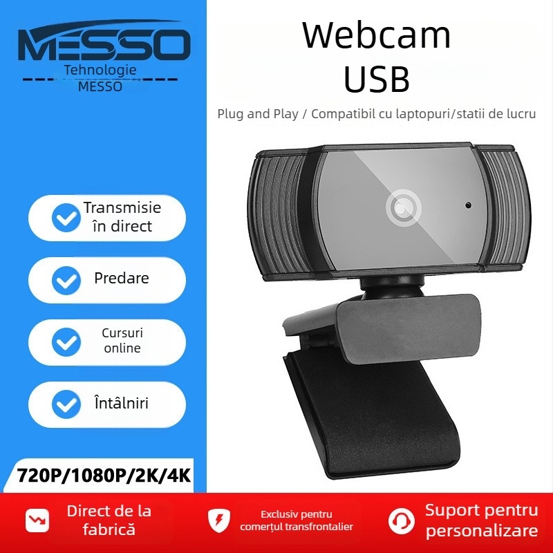 Cameră web pentru PC, 1080P/2K/4K, USB 2.0, focalizare fixă, microfon încorporat, fără driver