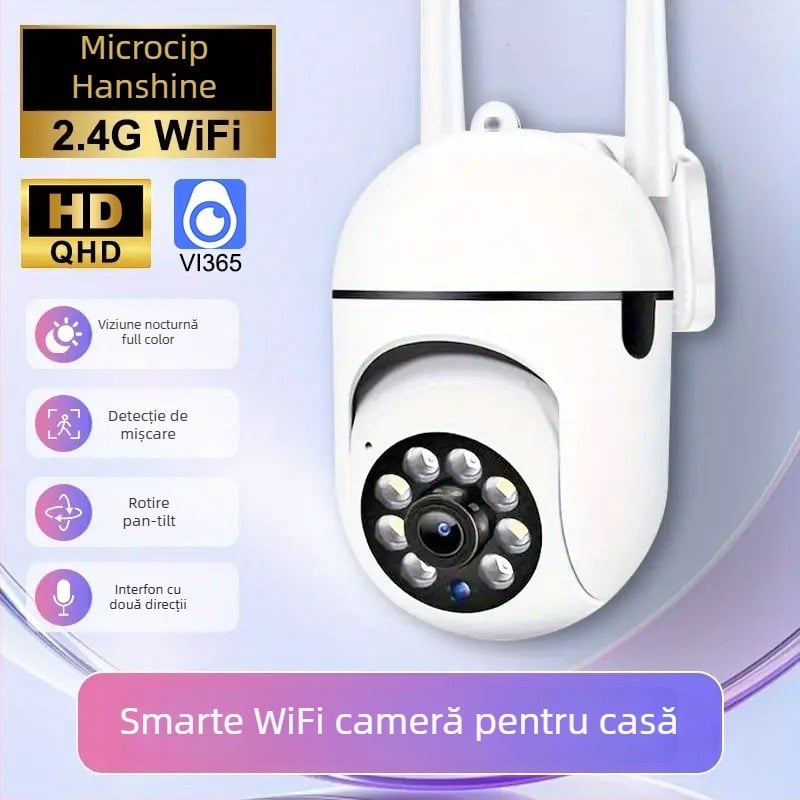 Camera de supraveghere inteligentă A7, wireless, HD 720p vedere noapte, utilizare interior/exterior, suport card TF